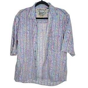 Vintage 90s Pier Connection Surfer Abstract Button Down Shirt Size Medium